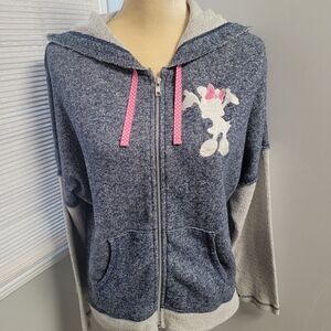 DISNEY PARKS Minnie Mouse Blue White Zip Up Embroidered Hoodie Size MEDIUM